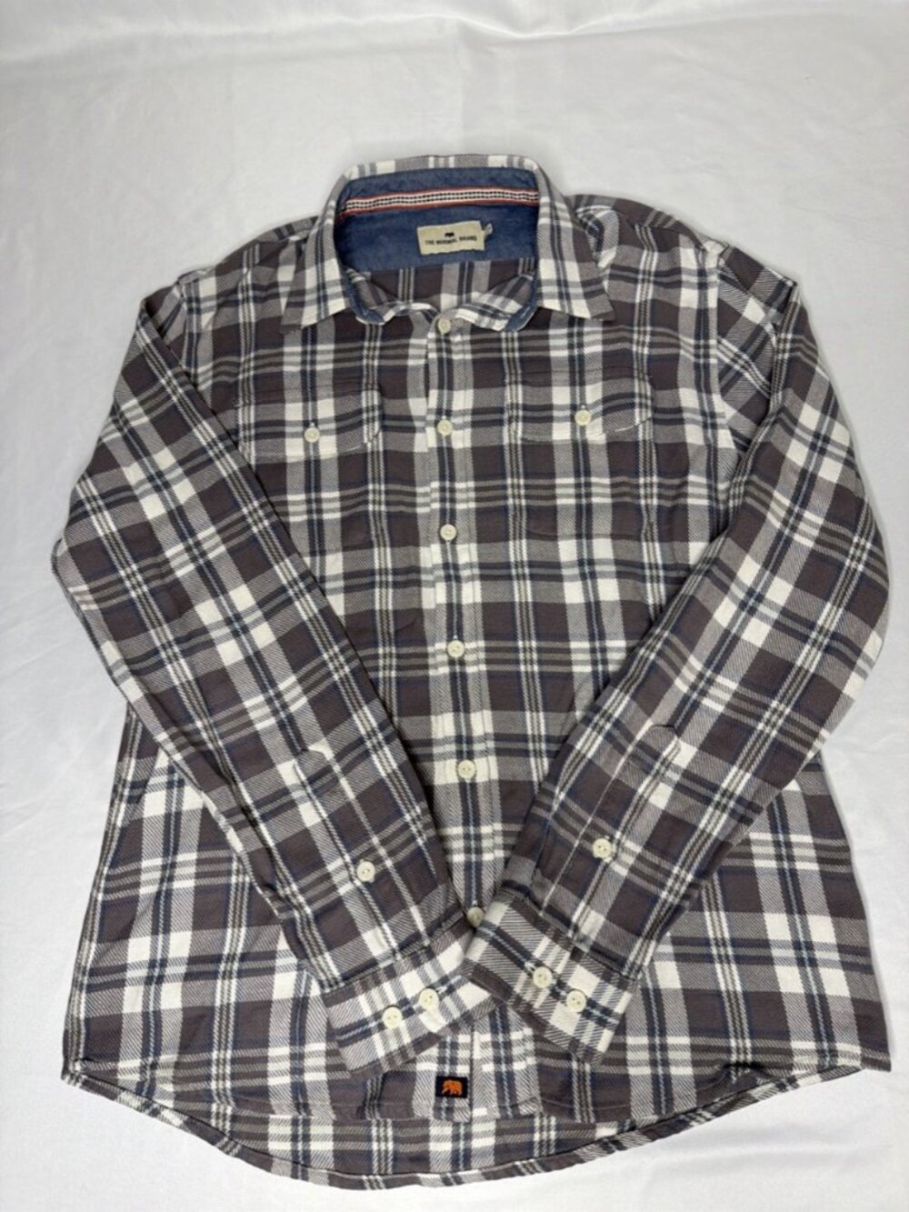The Normal Brand Flannel Shirt Men's Medium Gray Blue Plaid Button Up